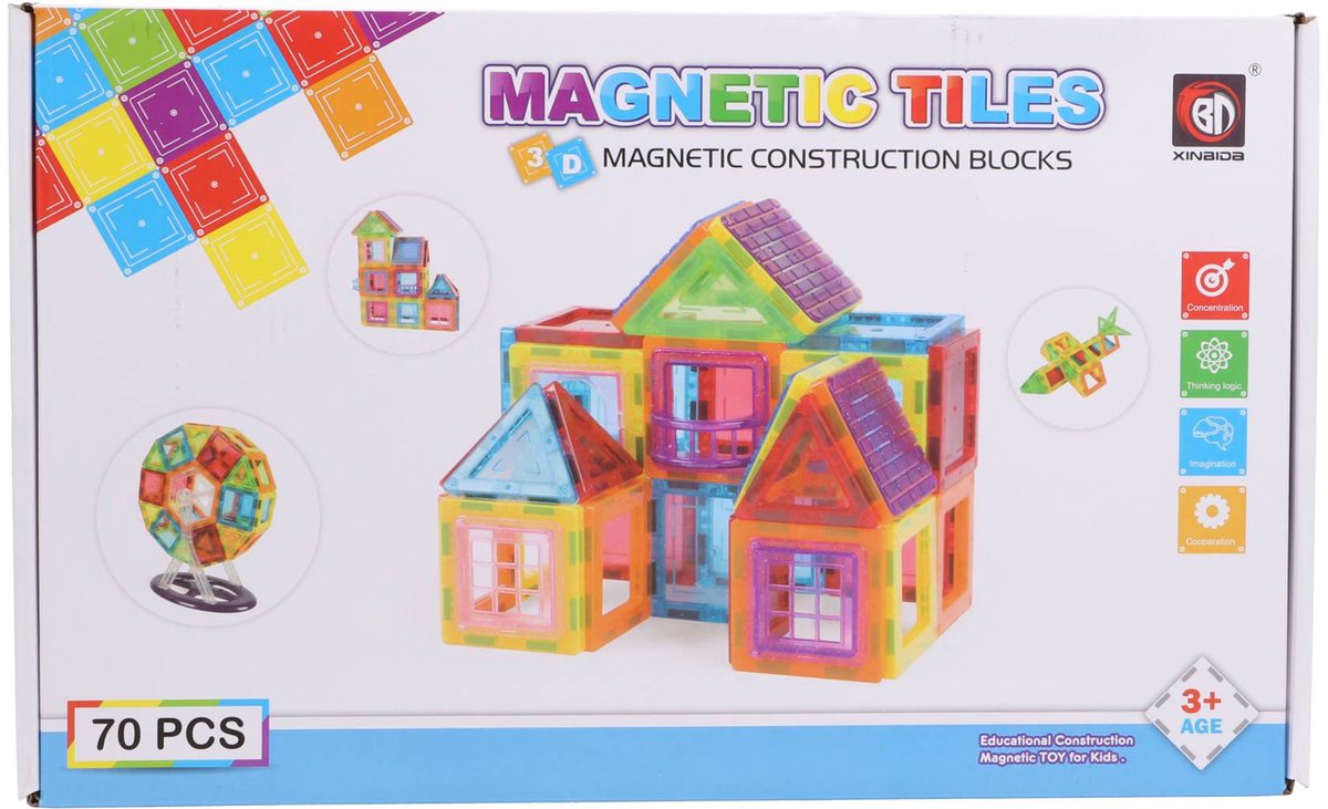 Magnetische Tegels | 70 Delig | Voor Kinderen | Multi-Kleur